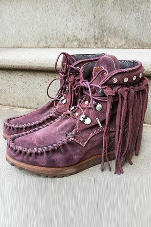 Tassels Rivets Faux suede boots Newgew