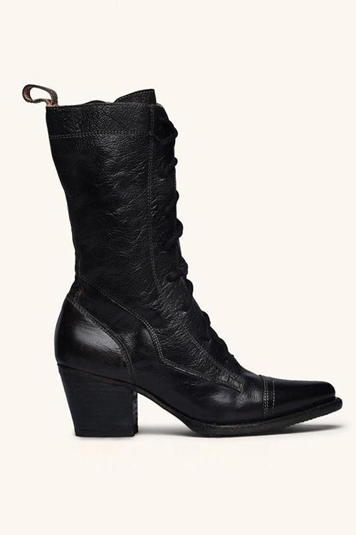 Viantage Leather Lace Up Chunky Heel Boots Newgew