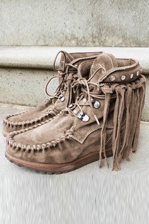 Tassels Rivets Faux suede boots Newgew