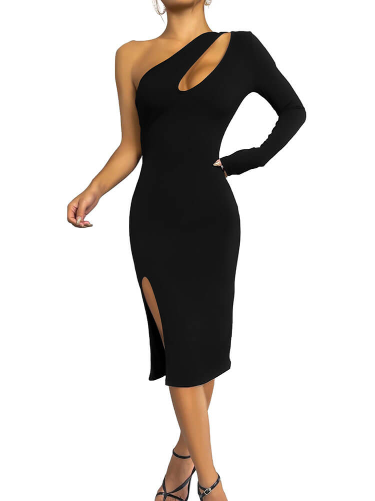 One Shoulder Cutout Slit Midi Dresses Newgew