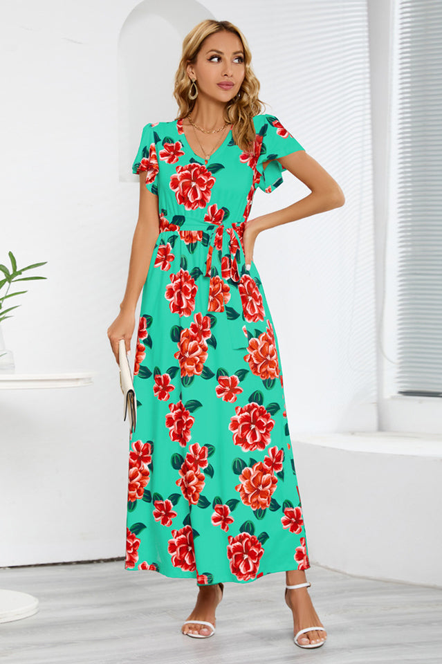 V-Neck Vacation A-line Midi Dress Newgew