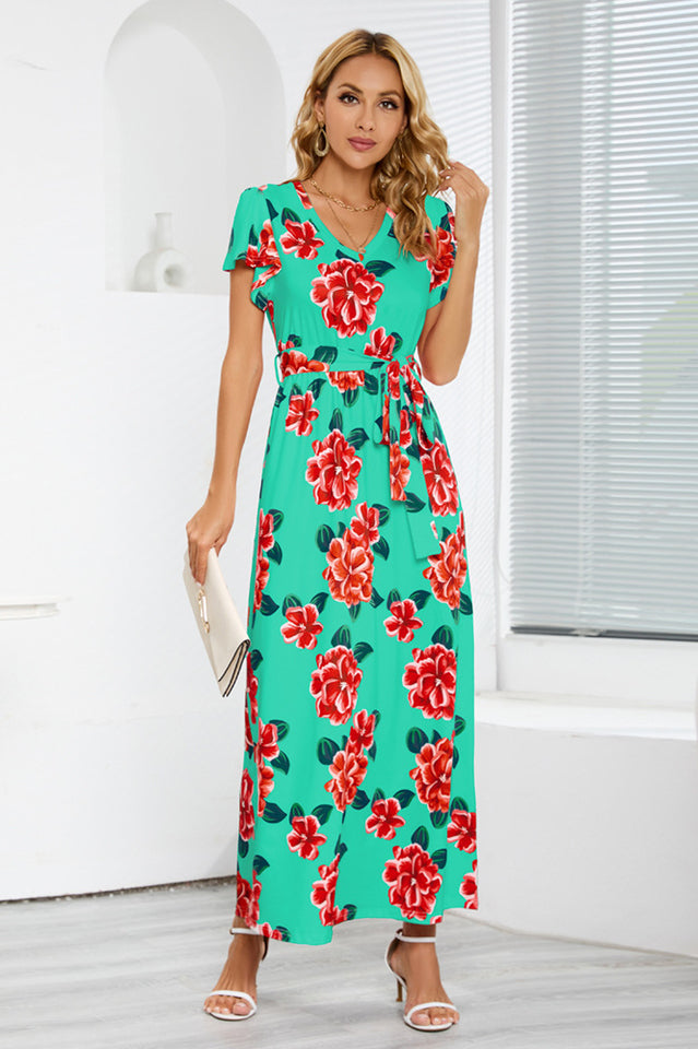 V-Neck Vacation A-line Midi Dress Newgew