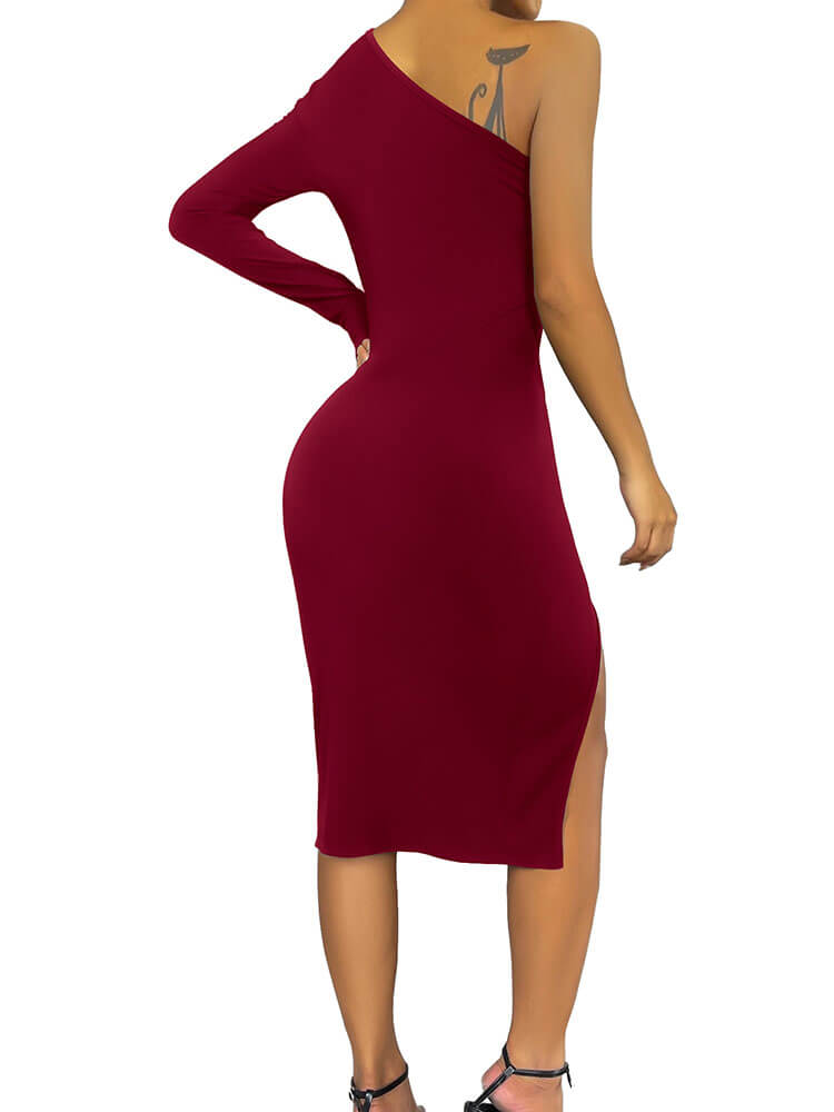 One Shoulder Cutout Slit Midi Dresses Newgew