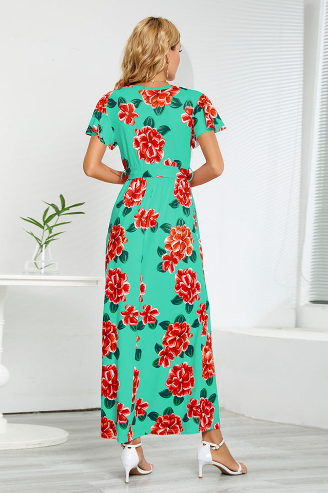 V-Neck Vacation A-line Midi Dress Newgew