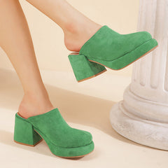 Suede Chunky Mules Heeled Pumps Newgew