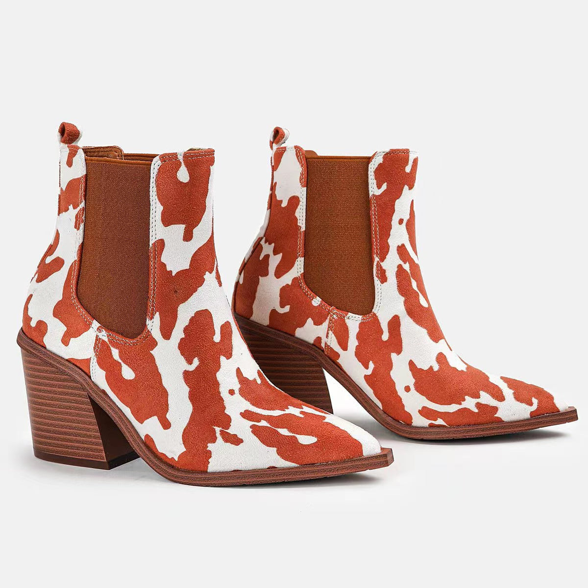 Chunky Heel Pointed Toe Floral Boots Newgew