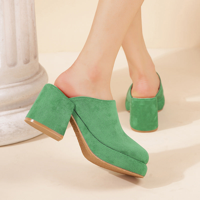 Suede Chunky Mules Heeled Pumps Newgew