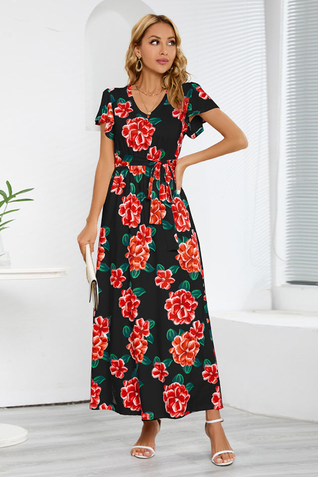 V-Neck Vacation A-line Midi Dress Newgew