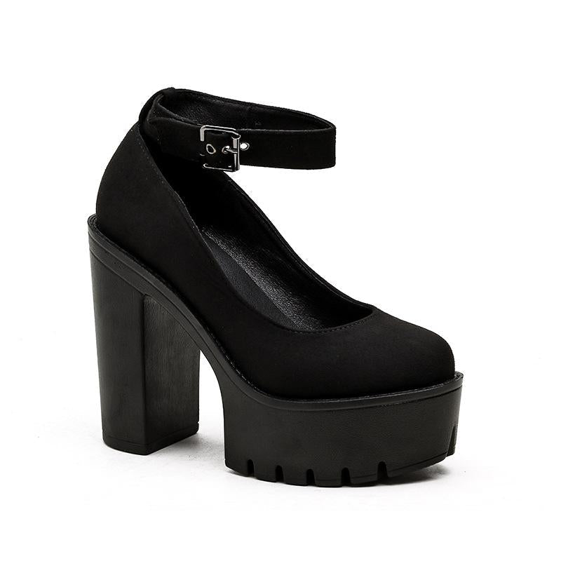 Minimalist Ankle Strap Chunky Pumps Newgew