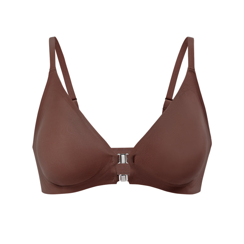 Solid Double Front Closures Wireless Bra Brown NewGew