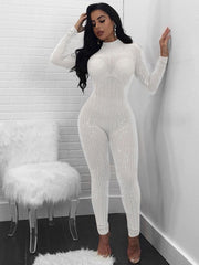 One Piece Glitter Mesh Rhinestone Bodycon Jumpsuits Newgew