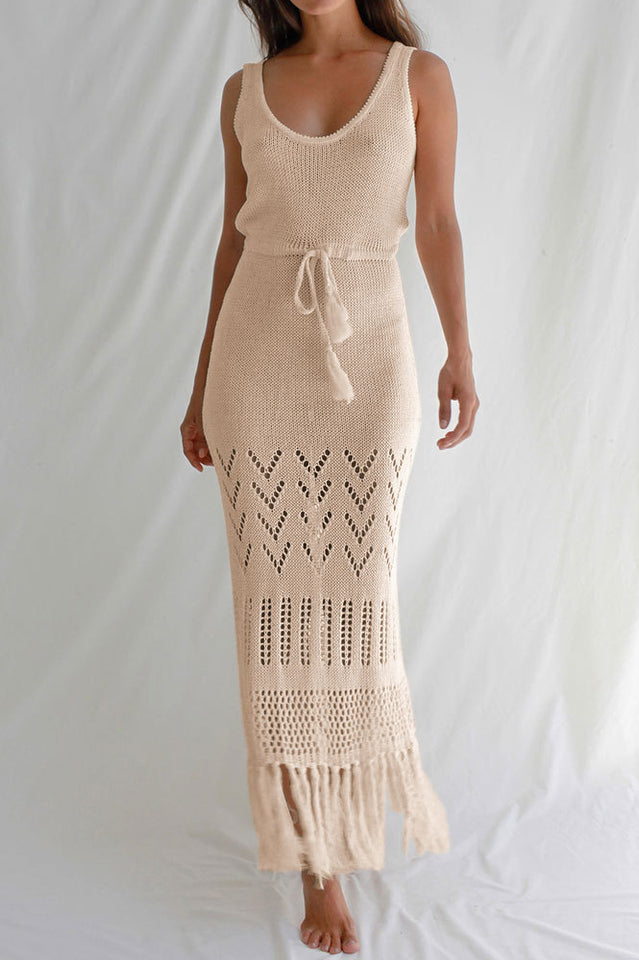 Tassel Hem Crochet Knit Cover Up Dress Newgew