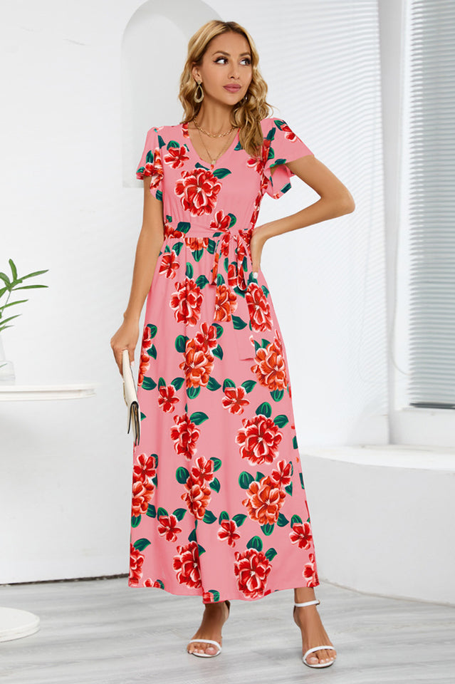 V-Neck Vacation A-line Midi Dress Newgew