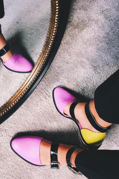 Buckle Color Block Sandals Flats Newgew