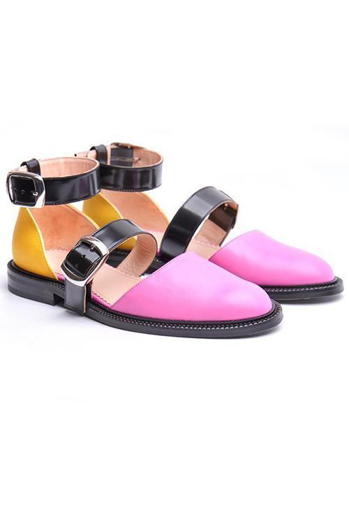 Buckle Color Block Sandals Flats Newgew