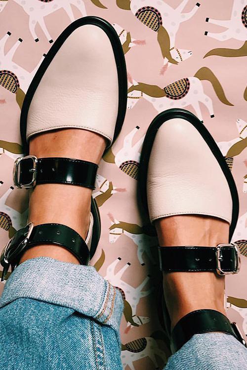 Buckle Color Block Sandals Flats Newgew