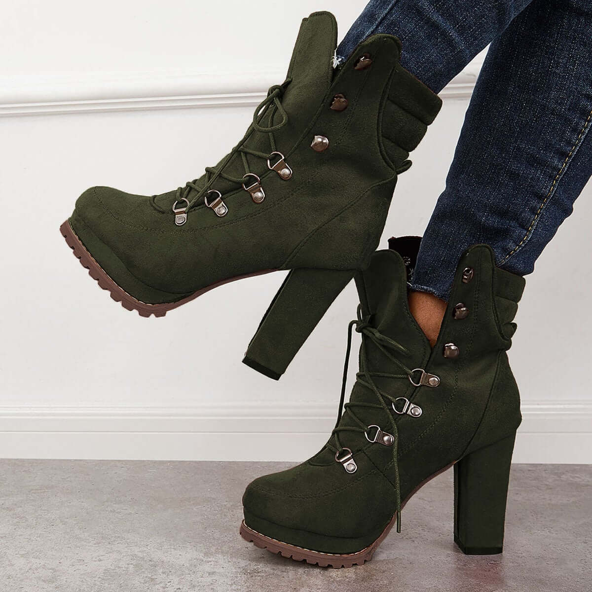 Non Slip Chunky Platform High Heels Lace Up Ankle Boots Pairmore