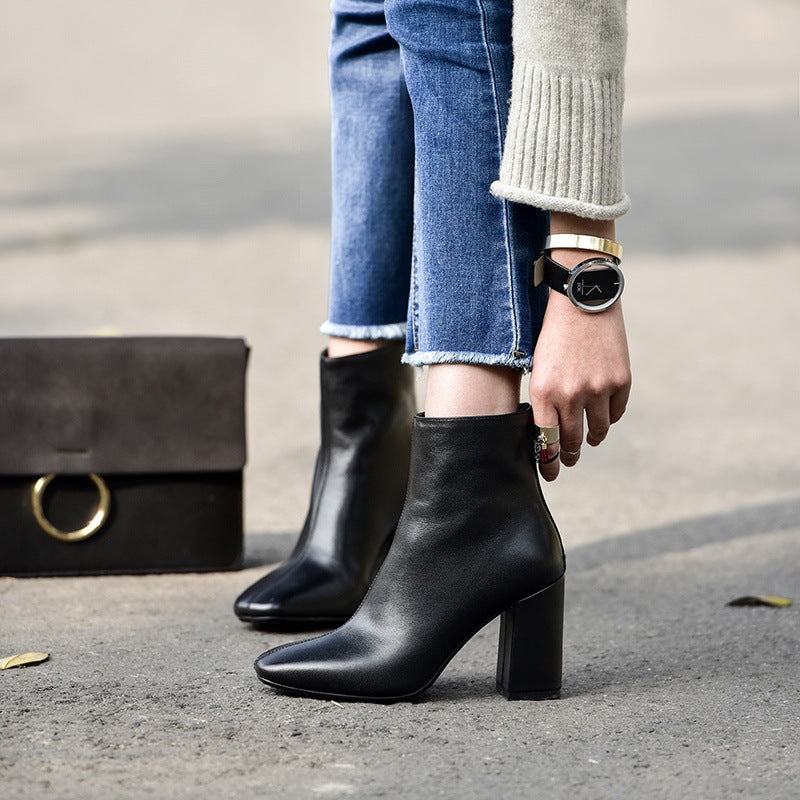 Chunky Leather Ankle Boots Newgew