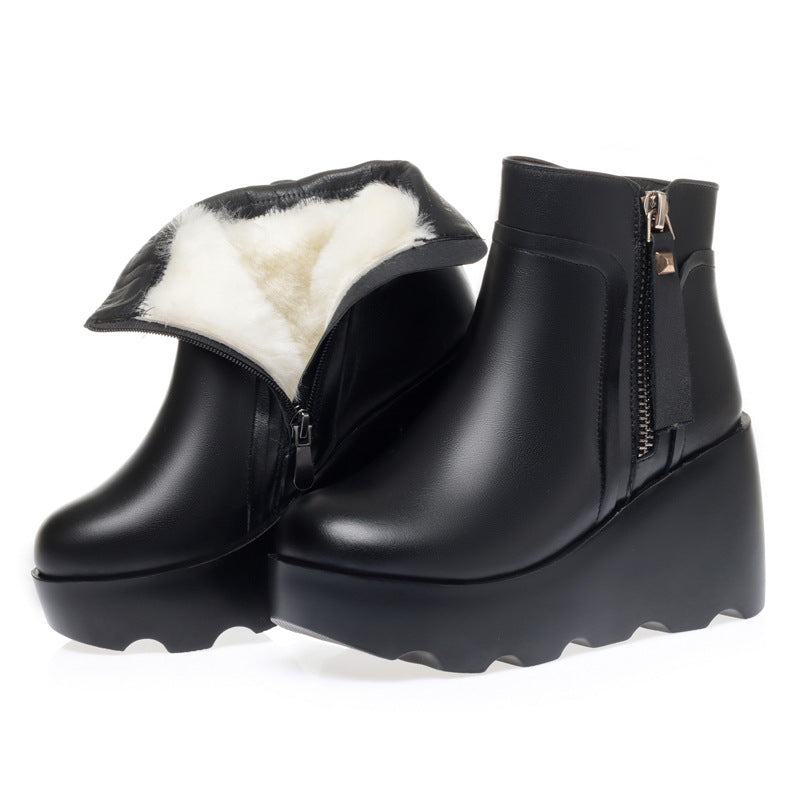 Leather Wedge Platform Wool Boots Newgew