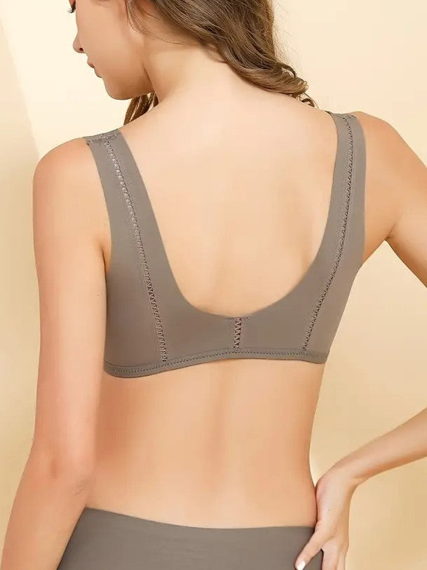 Front Closure Wide Strap Push-Up Wireless Bra Brown NewGew