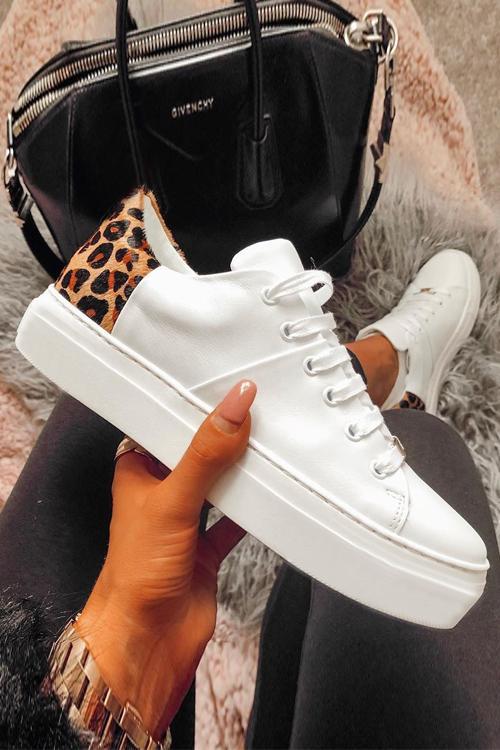 Leopard Platform Lace Up Sneakers Newgew