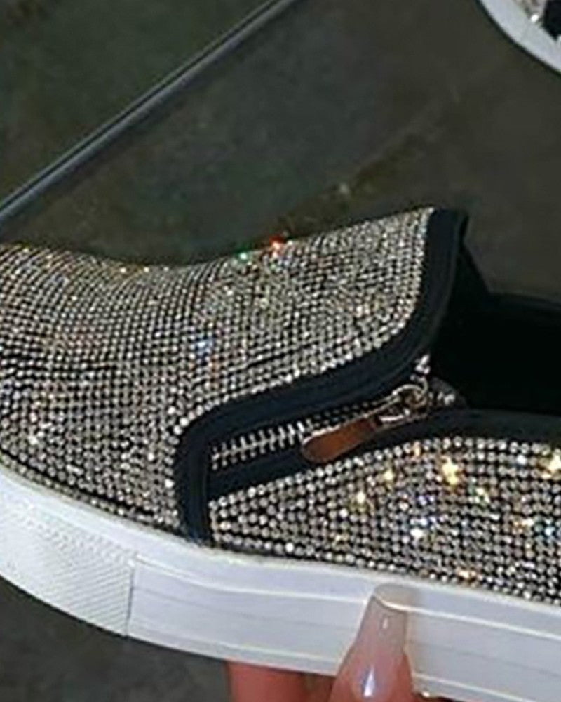 Studded Zipper Design Close Toe Platform Shoes Newgew