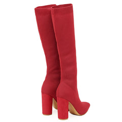 Chunky Heel Pointed Toe Sock Boots Newgew