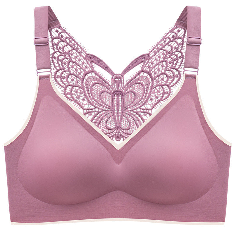 Butterfly Lace Plus Size Wireless Bra Violet NewGew