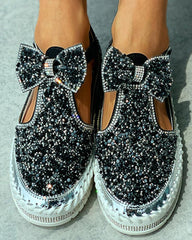 Studded Bowknot Cutout Casual Shoes Newgew