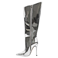 Metallic Leather Heels Boots Newgew