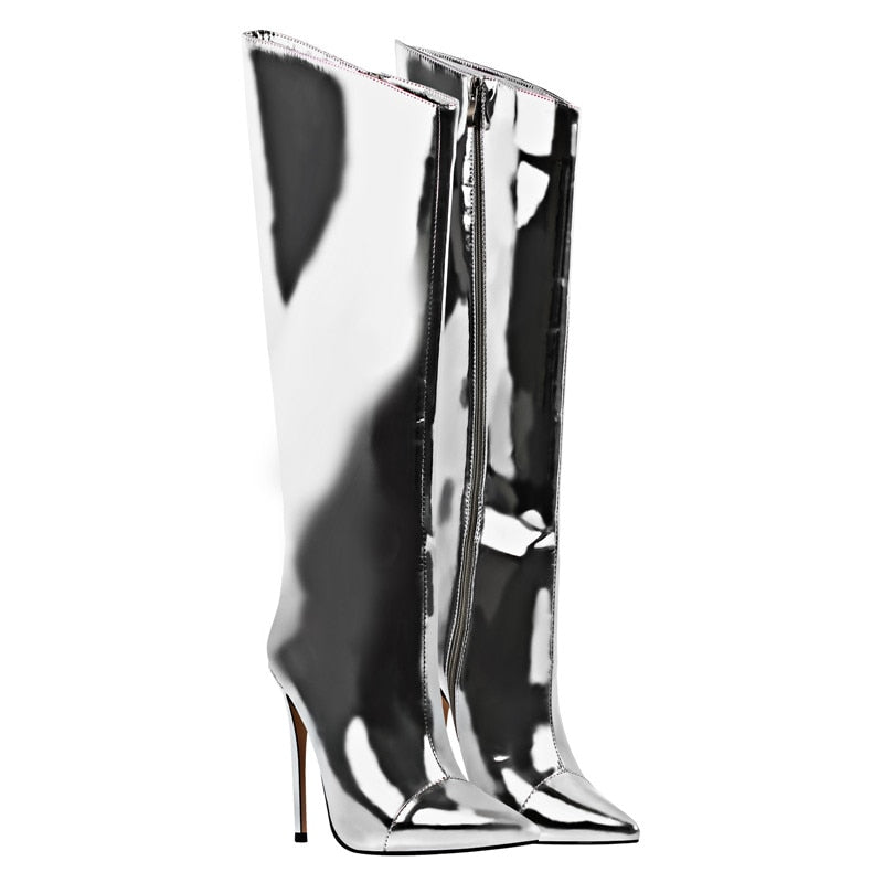 Metallic Leather Heels Boots Newgew