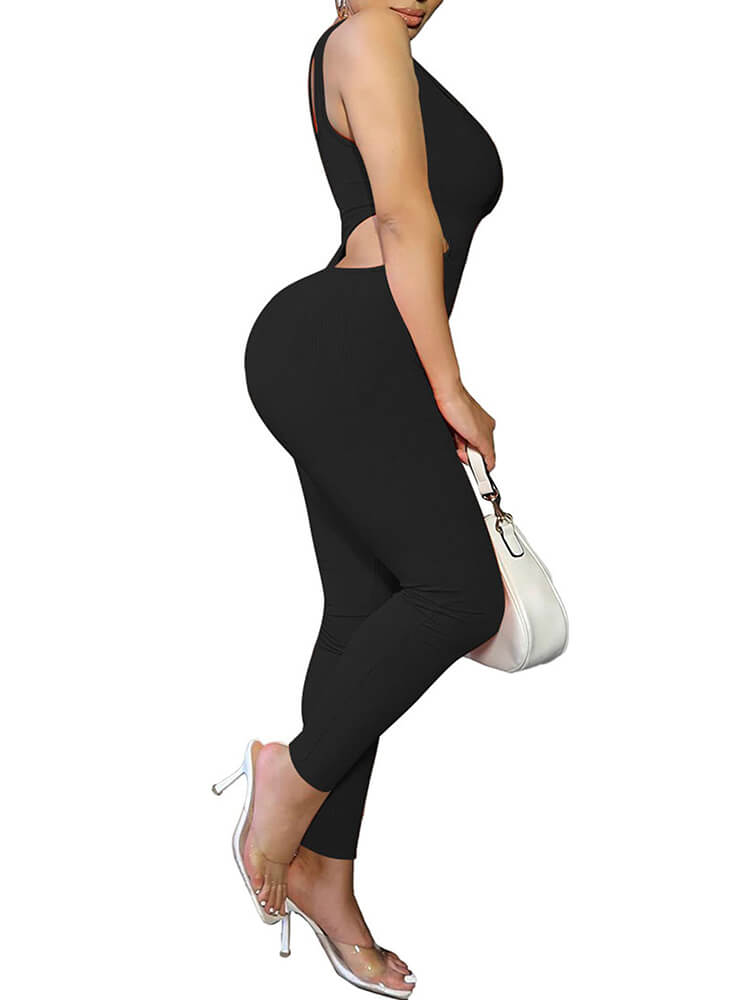 One Shoulder Cutout Bodycon Jumpsuits Newgew