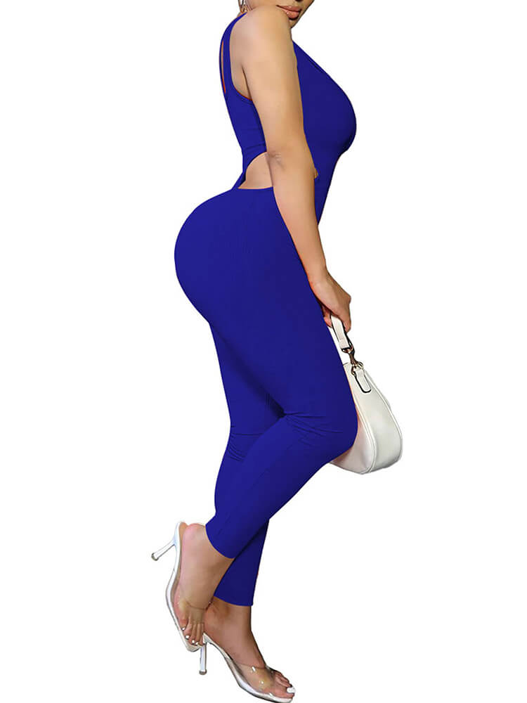 One Shoulder Cutout Bodycon Jumpsuits Newgew