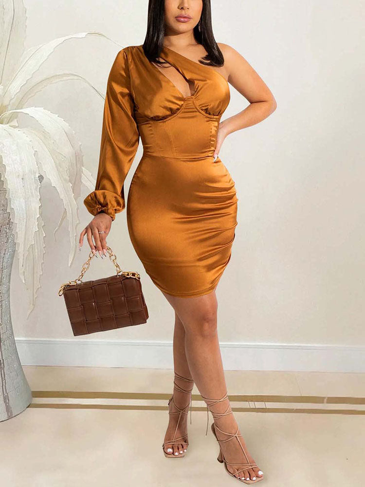 One Shoulder Cut-out Bodycon Mini Dresses Newgew