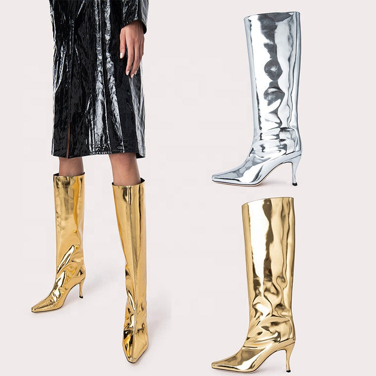 Patent Knee-High Western Boots Newgew