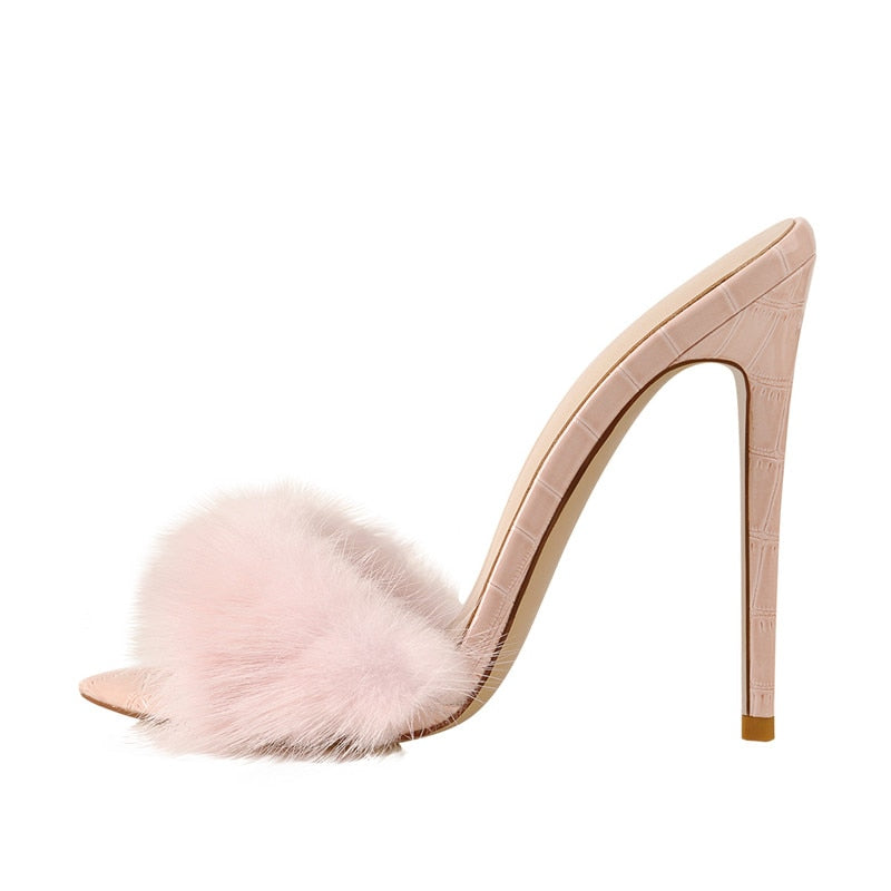 Fur Thin High Sandals Newgew