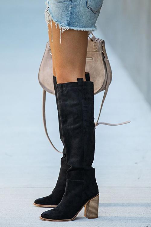 Faux Suede Chunky Heel Tall Boots Newgew