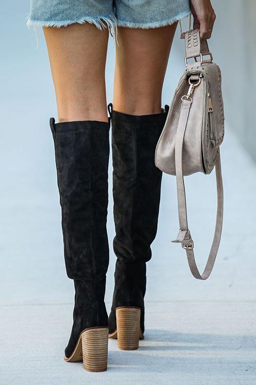 Faux Suede Chunky Heel Tall Boots Newgew