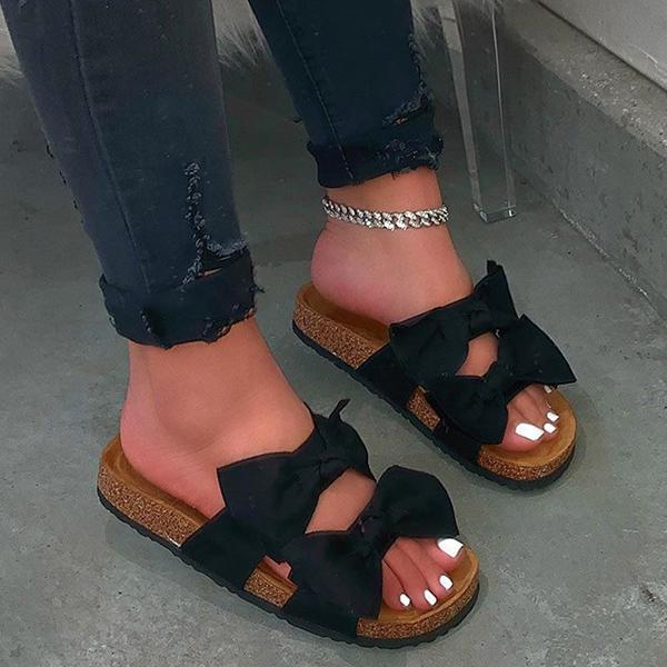 Comfy Double Bowknot Slip On Sandals Pairmore