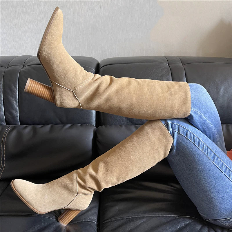 Knee High Boots Leather High Heels Newgew