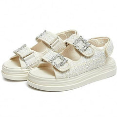 Rhinestone Buckle Decor Strappy Wedge Sandals Newgew