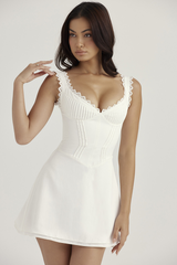 White Pin Pleated Mini Dress Newgew