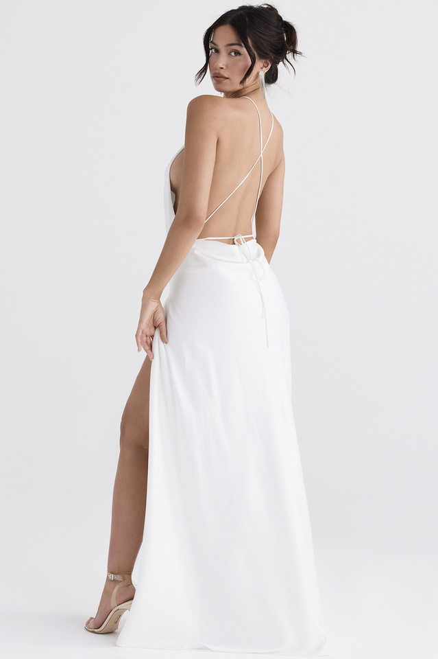 White Thigh Slit Maxi Dress Newgew