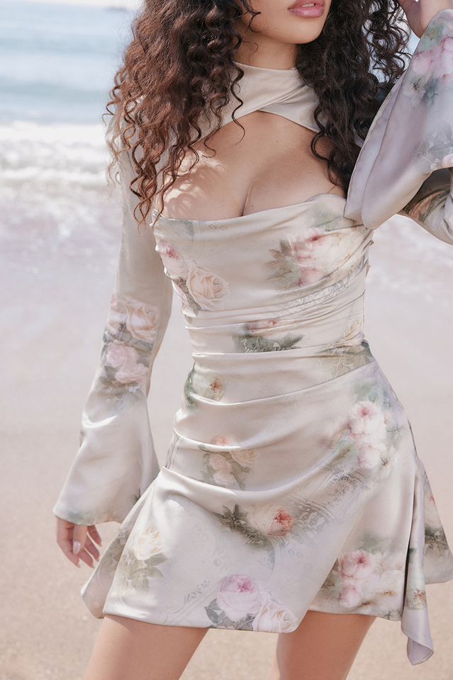 Vintage Floral Draped Corset Dress Newgew