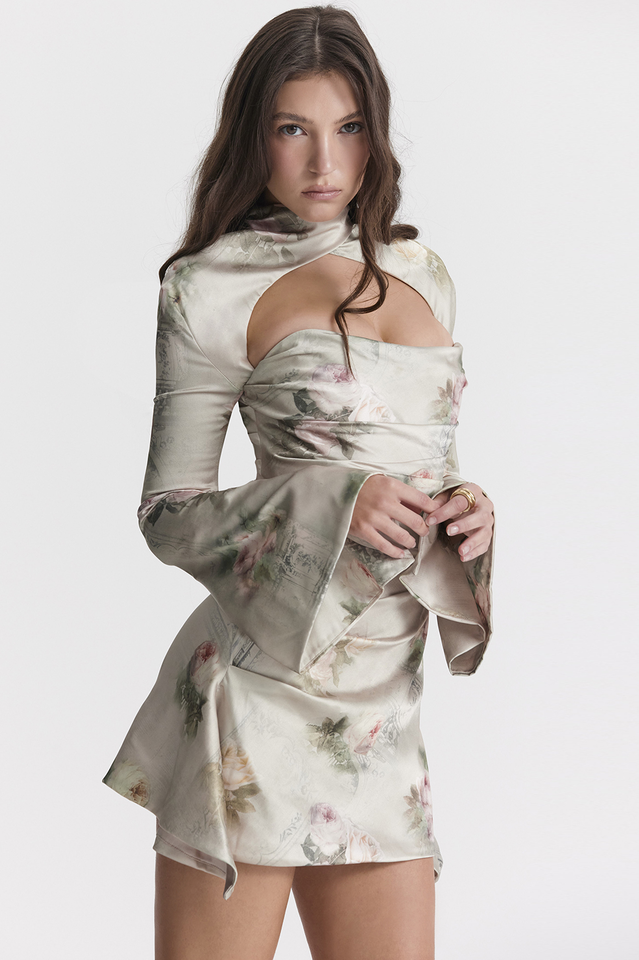 Vintage Floral Draped Corset Dress Newgew