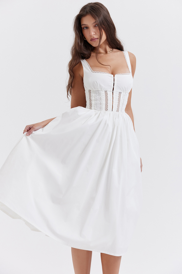 White Lace Trim Midi Dress Newgew