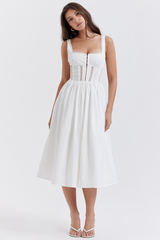 White Lace Trim Midi Dress Newgew