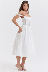 White Lace Trim Midi Dress Newgew