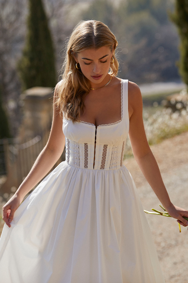 White Lace Trim Midi Dress Newgew