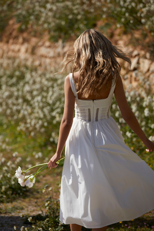 White Lace Trim Midi Dress Newgew